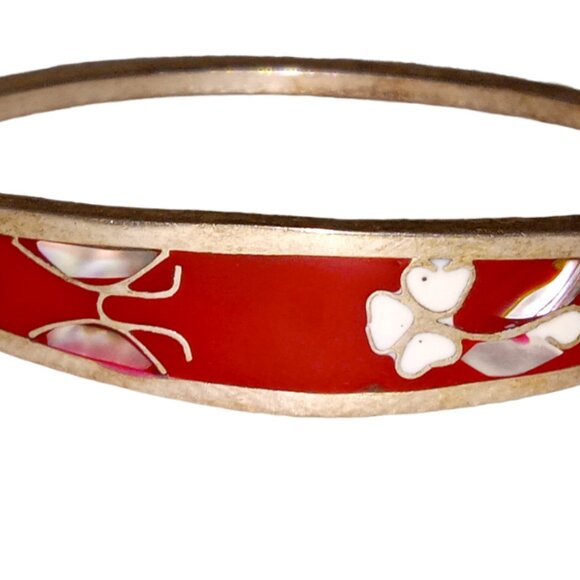Vintage Mexico Bracelet, Butterfly, Flower Design, Bangle Fashion Bracelet - Picture 6 of 10